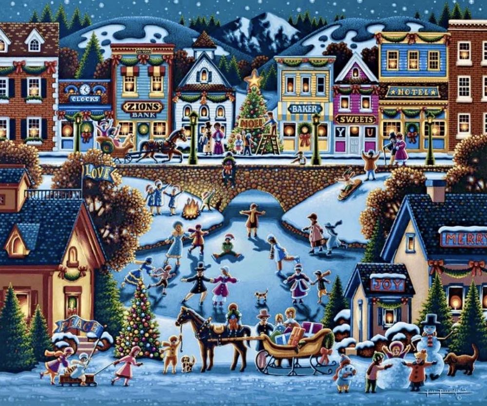 Hometown Christmas - Dowdle Folk Art puzzle collectible [Barcode 671095901284] - Main Image 2