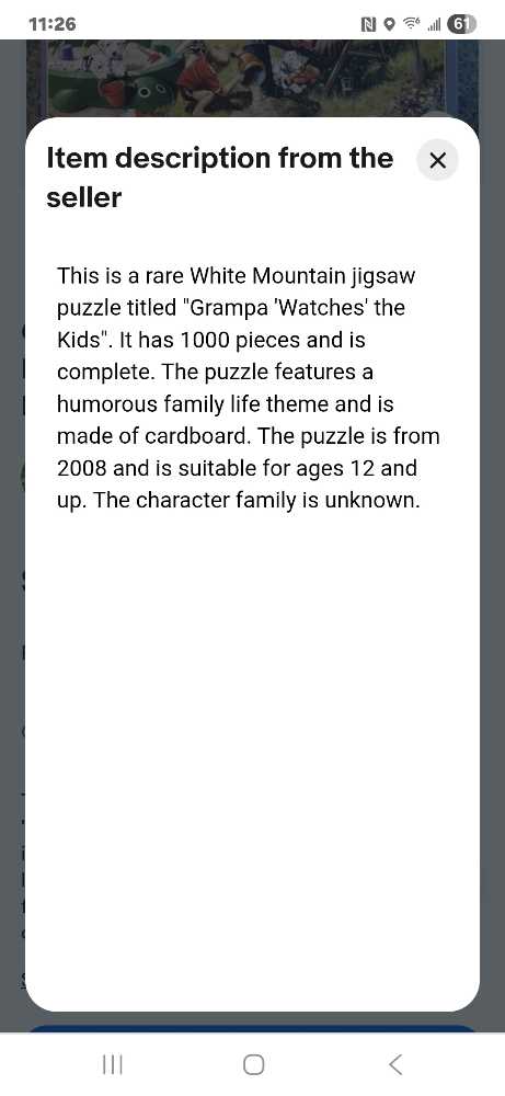 Grampa Watches the Kids - White Mountain puzzle collectible [Barcode 191200008214] - Main Image 2