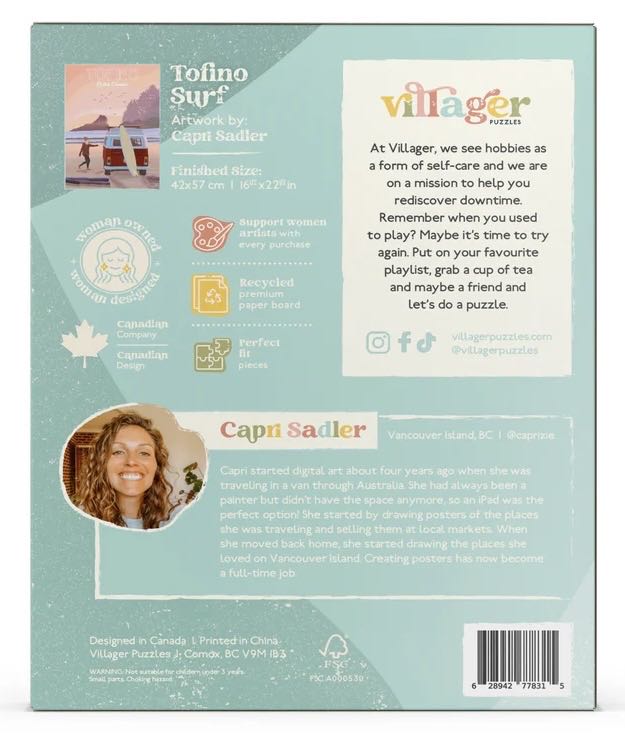 Tofino Surf British Columbia - Villager Puzzles puzzle collectible [Barcode 628942778315] - Main Image 2