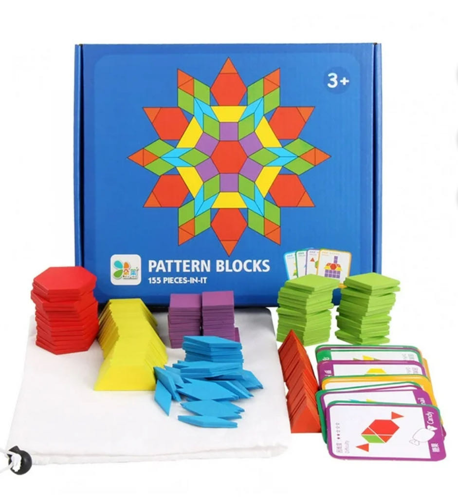 Wooden Pattern Blocks Set 155 Pcs Geometric Shape Puzzle Kindergarten Tangram Brain Teasers Early Educational  puzzle collectible - Main Image 2