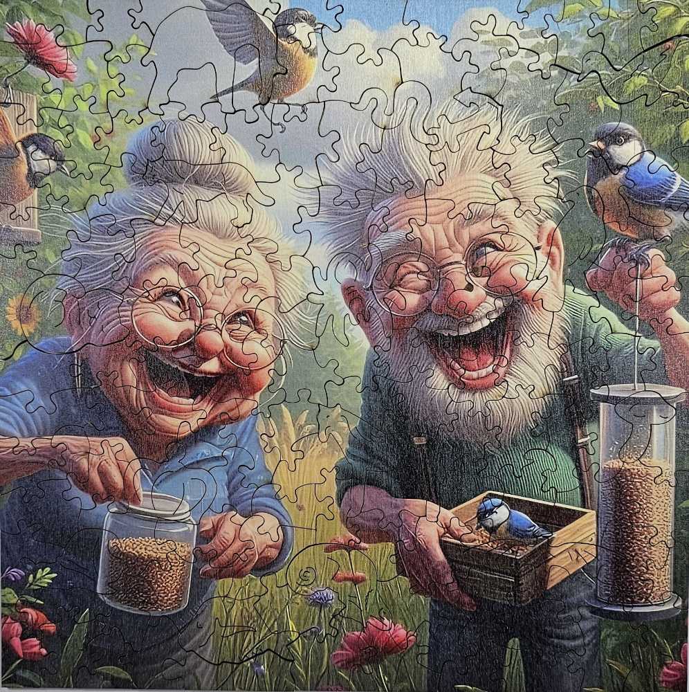 Wooden Grandparents Feeding Birds - Wooden Puzzle puzzle collectible - Main Image 2