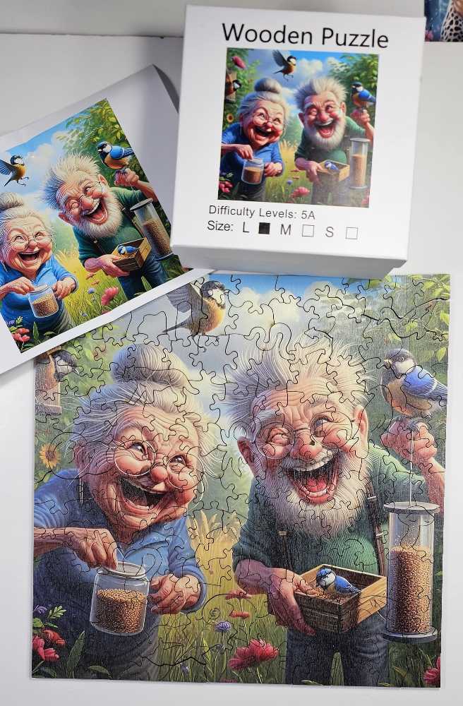 Wooden Grandparents Feeding Birds - Wooden Puzzle puzzle collectible - Main Image 3