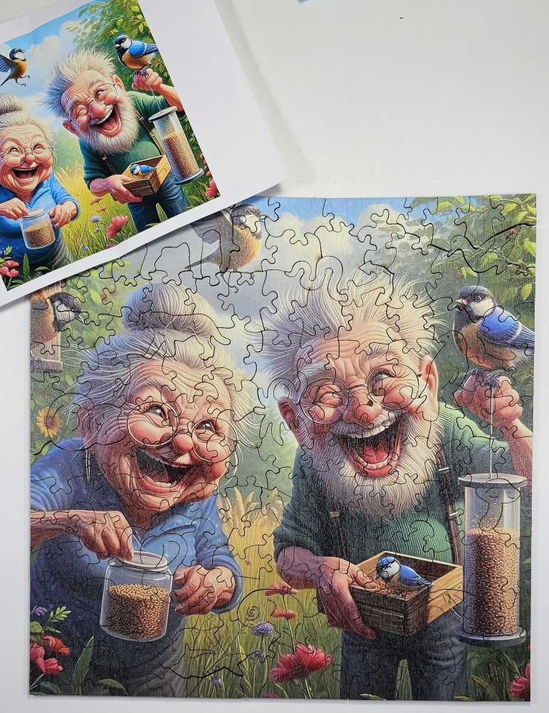 Wooden Grandparents Feeding Birds - Wooden Puzzle puzzle collectible - Main Image 4