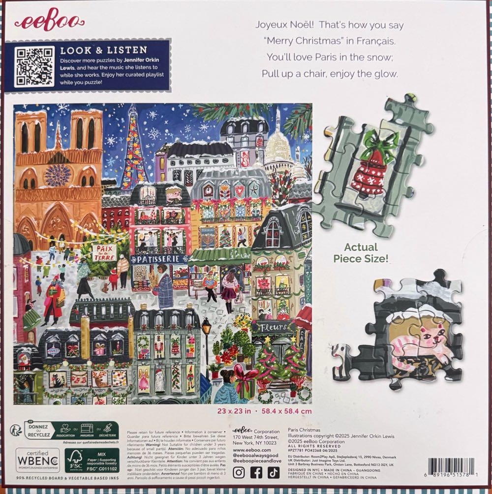 Paris Christmas - Eeboo puzzle collectible [Barcode 689196515781] - Main Image 3