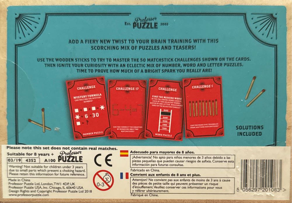 Magnificent Marvellous Matchstick Puzzles - Professor Puzzle puzzle collectible [Barcode 5056297201083] - Main Image 2