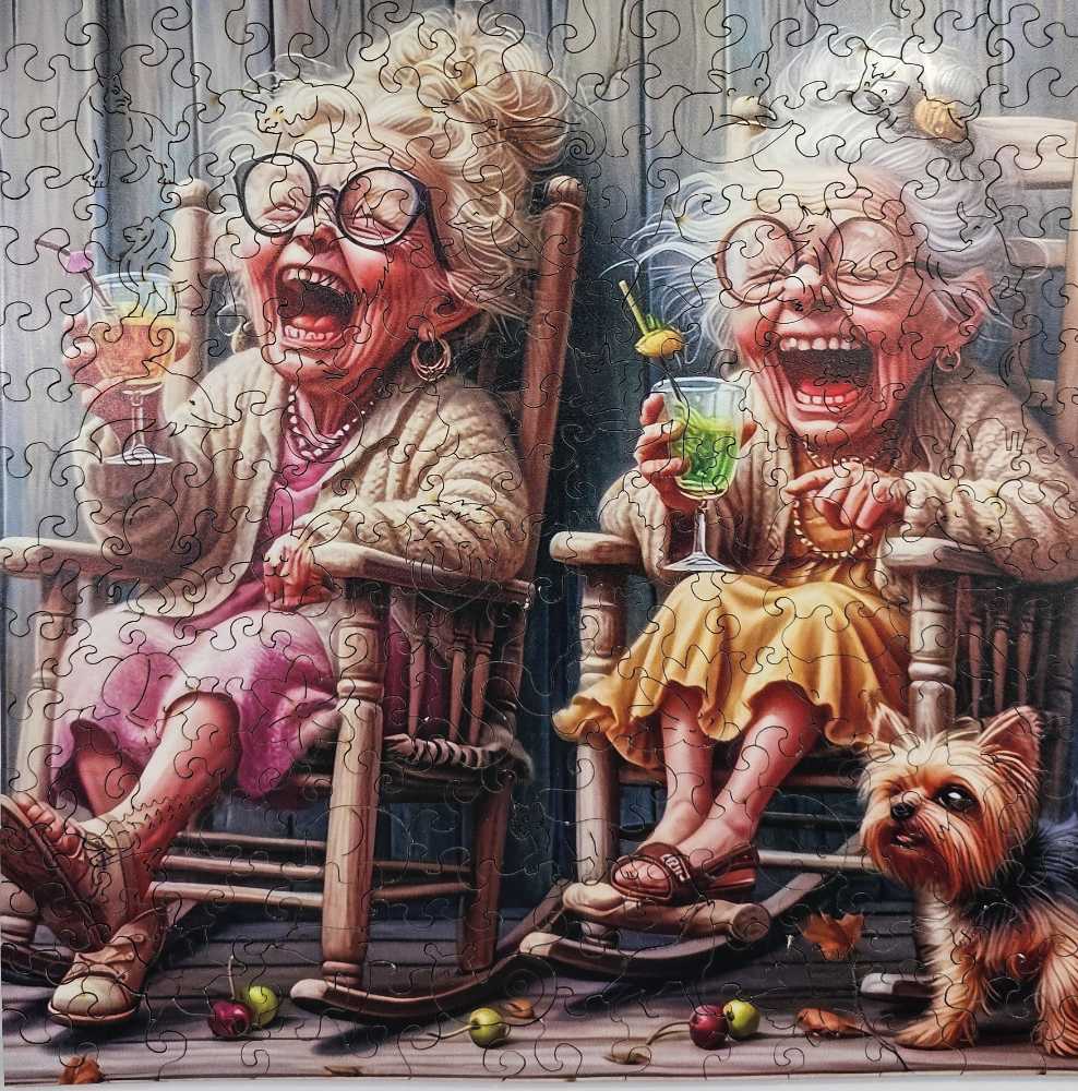 Two Grandma Drinking Together  - Wooden Puzzle puzzle collectible [Barcode 46361252248] - Main Image 2