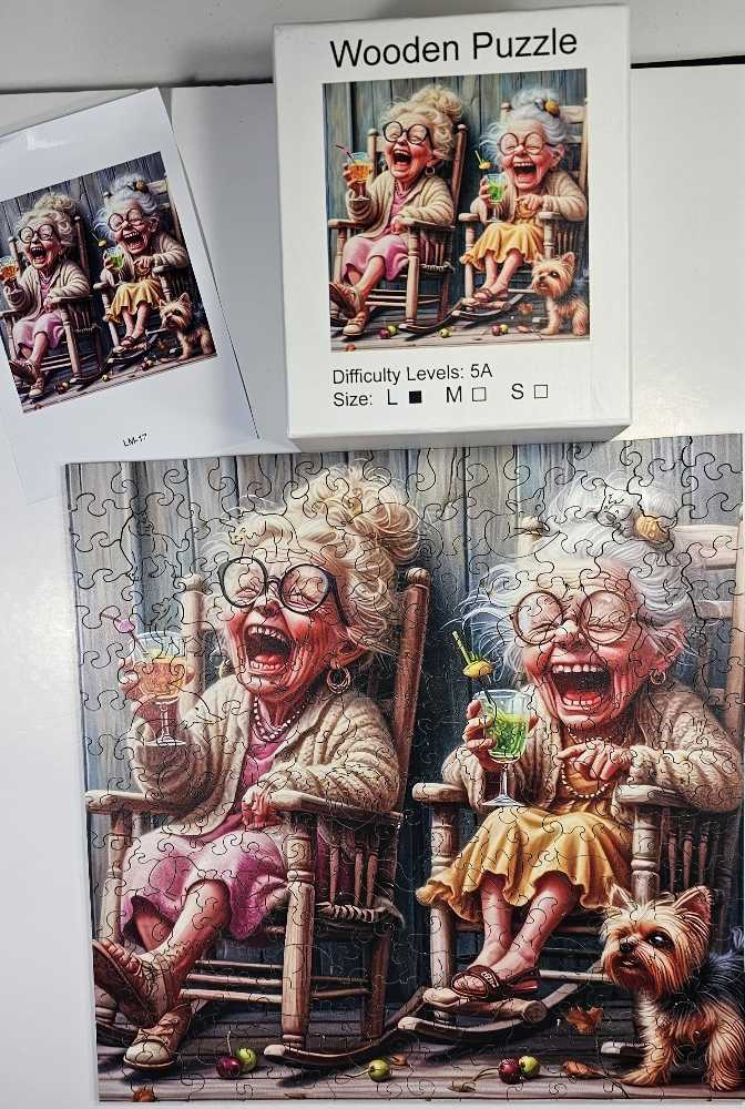 Two Grandma Drinking Together  - Wooden Puzzle puzzle collectible [Barcode 46361252248] - Main Image 3