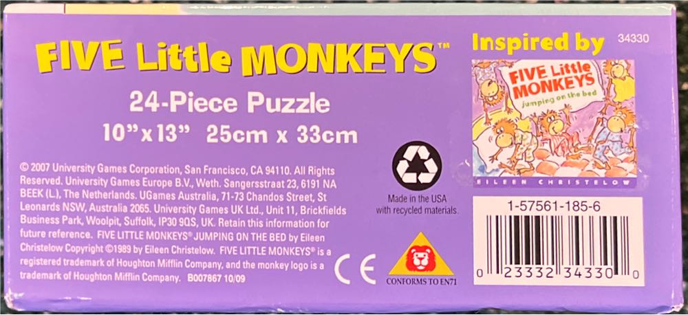 Five Little Monkeys - NEW - University Games Corporation puzzle collectible [Barcode 023332343300] - Main Image 3