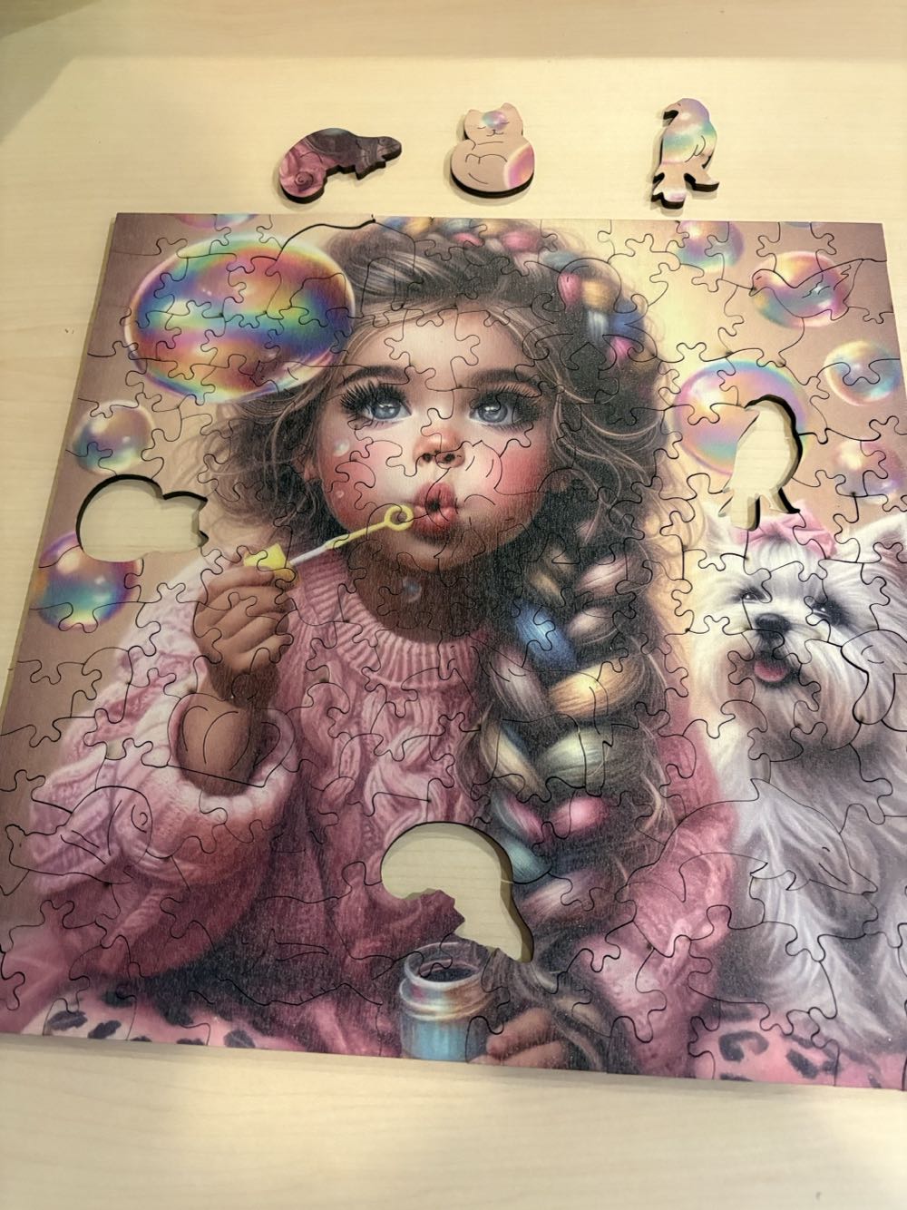 Wooden Little Girl Blowing Bubbles - Wooden Puzzle puzzle collectible - Main Image 4
