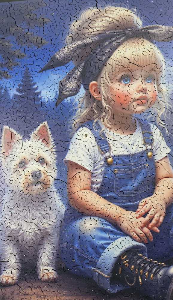 Enchanting girl and dog moonlight night. - Unique Shape Jigsaw puzzle collectible [Barcode 57641584204] - Main Image 3