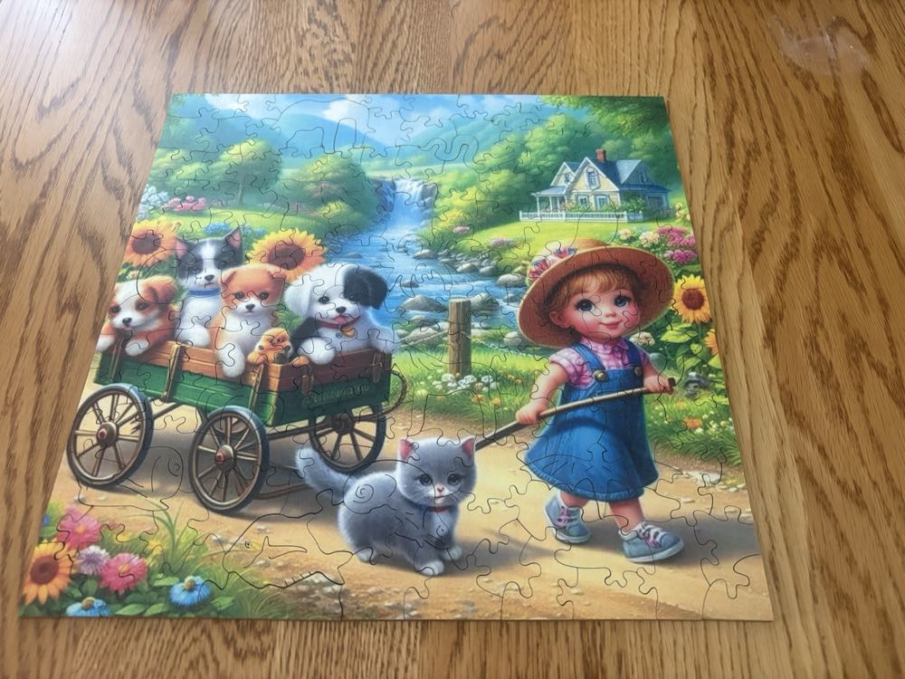 Wooden A Little Girl Pulling Animals - Wooden Puzzle puzzle collectible - Main Image 2