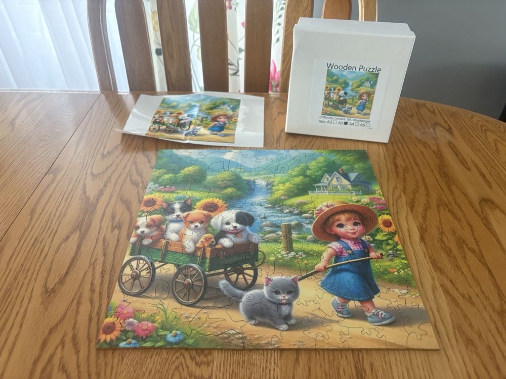 Wooden A Little Girl Pulling Animals - Wooden Puzzle puzzle collectible - Main Image 3