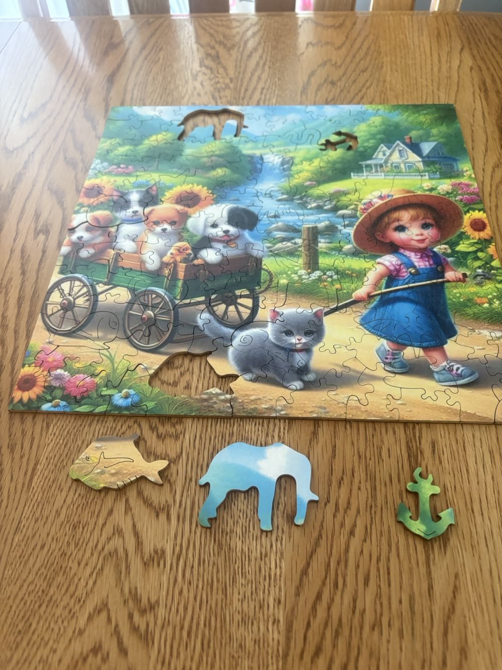 Wooden A Little Girl Pulling Animals - Wooden Puzzle puzzle collectible - Main Image 4