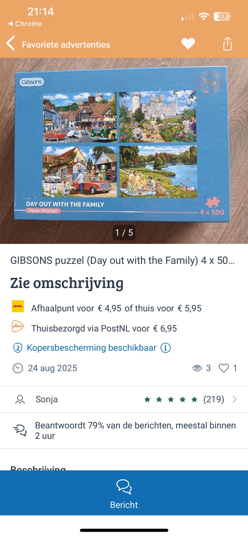 Day Out With The Family Saskia Lenen - Gibsons puzzle collectible [Barcode 5012269150674] - Main Image 4