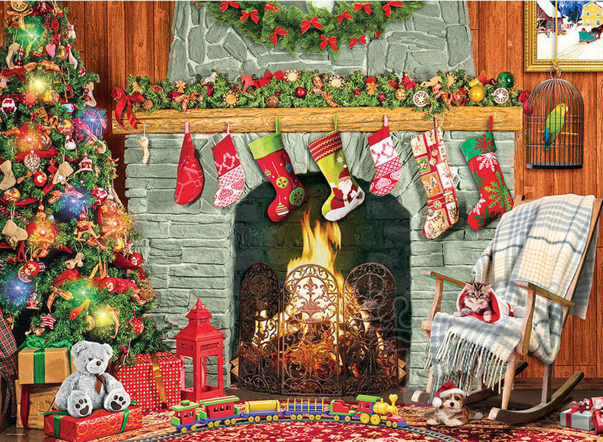 Christmas By The Fireplace - EuroGraphics puzzle collectible [Barcode 628136455022] - Main Image 2