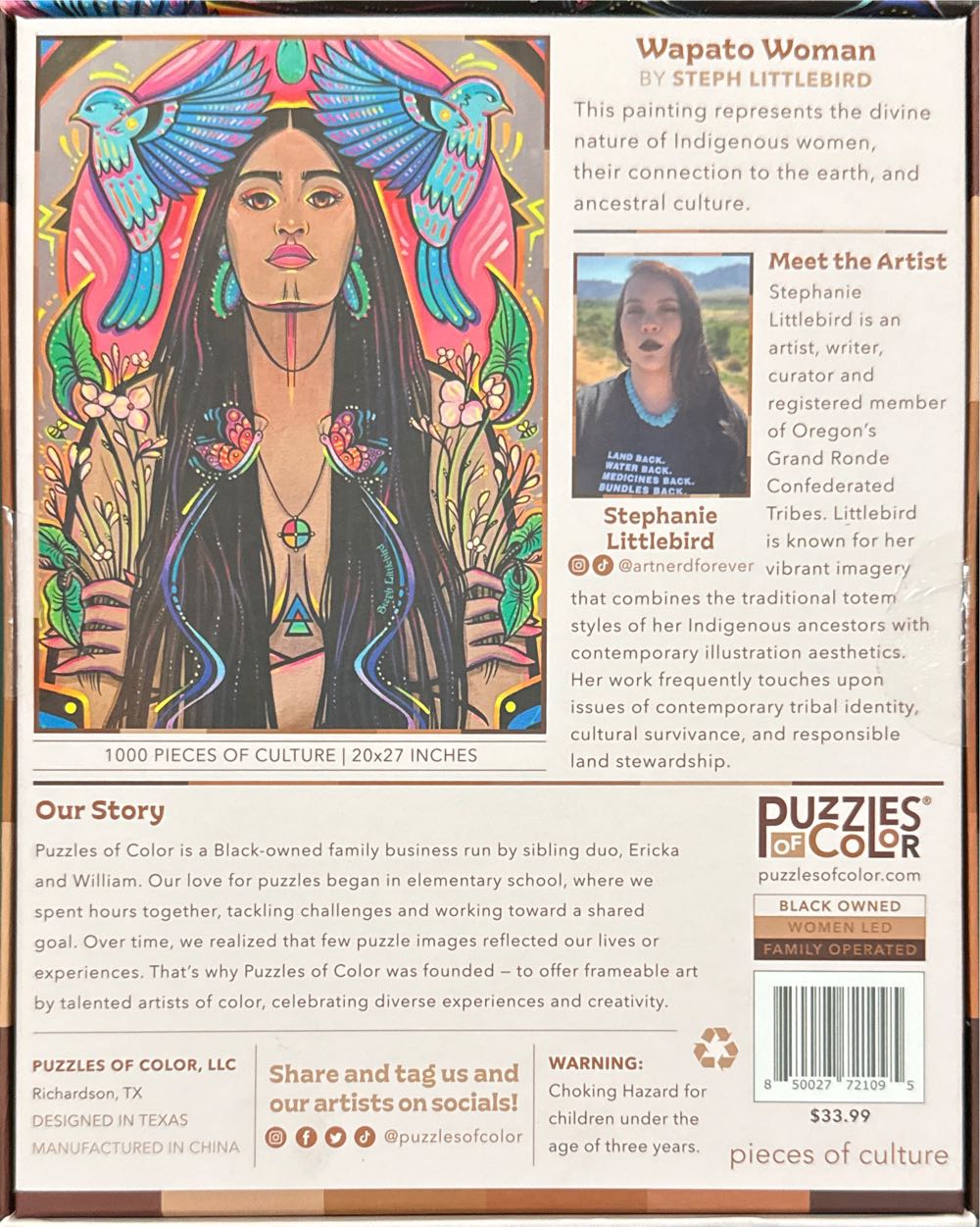 Puzzles Of Color Wapato Woman By Steph Littlebird – Puzzles For Adults Pieces Colorful Artwork Jigsaw Puzzle & Adult Games For Game Night Fun & Gift Giving With Family & Friends 20”x27” - Puzzles Of Color puzzle collectible [Barcode 850027721095] - Main Image 2