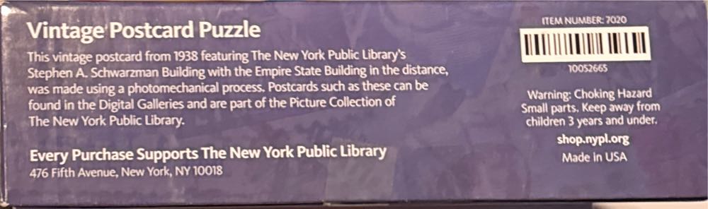 NY Public Library; Vintage Postcard  puzzle collectible - Main Image 2