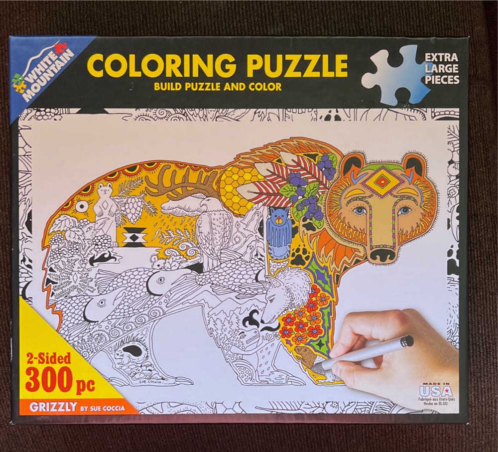 Grizzly Coloring Puzzle 2 Sided - White Mountain puzzle collectible [Barcode 724819258611] - Main Image 2