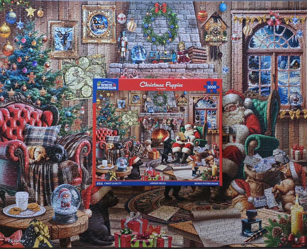 Christmas Puppies - Completed  - White Mountain puzzle collectible - Main Image 3