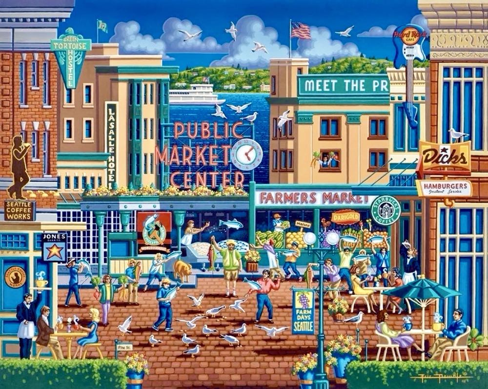 Pike’s Market - Dowdle Folk Art puzzle collectible [Barcode 671095002264] - Main Image 2