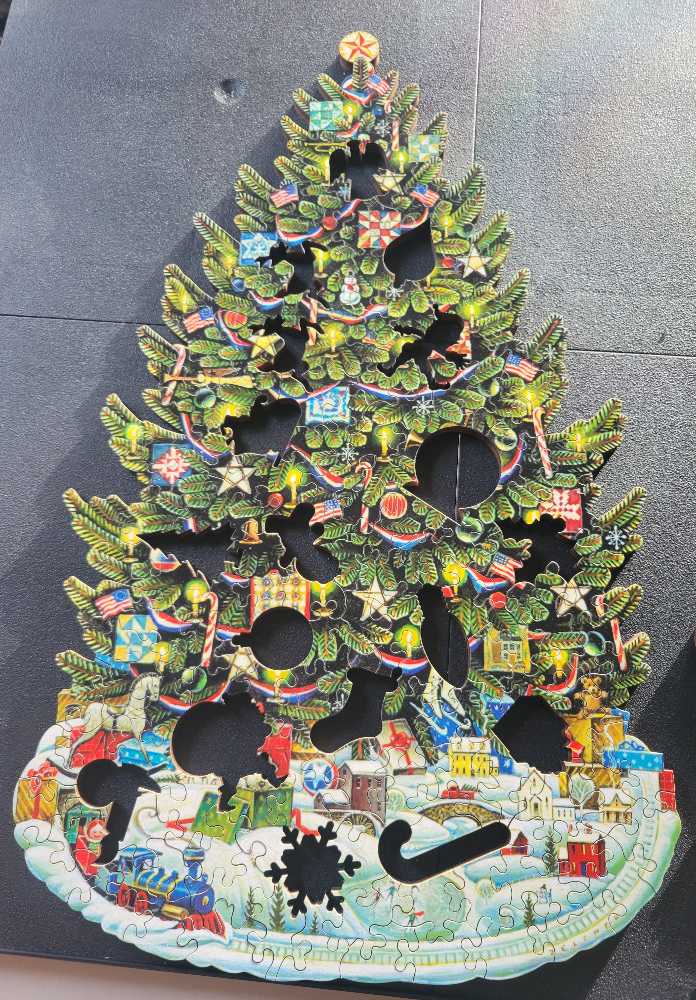 American Christmas Tree Shaped 165 Pieces Wooden Jigsaw Puzzle 9.5 X17.9” - Boardwalk Wooden Puzzles puzzle collectible [Barcode 850022961434] - Main Image 2