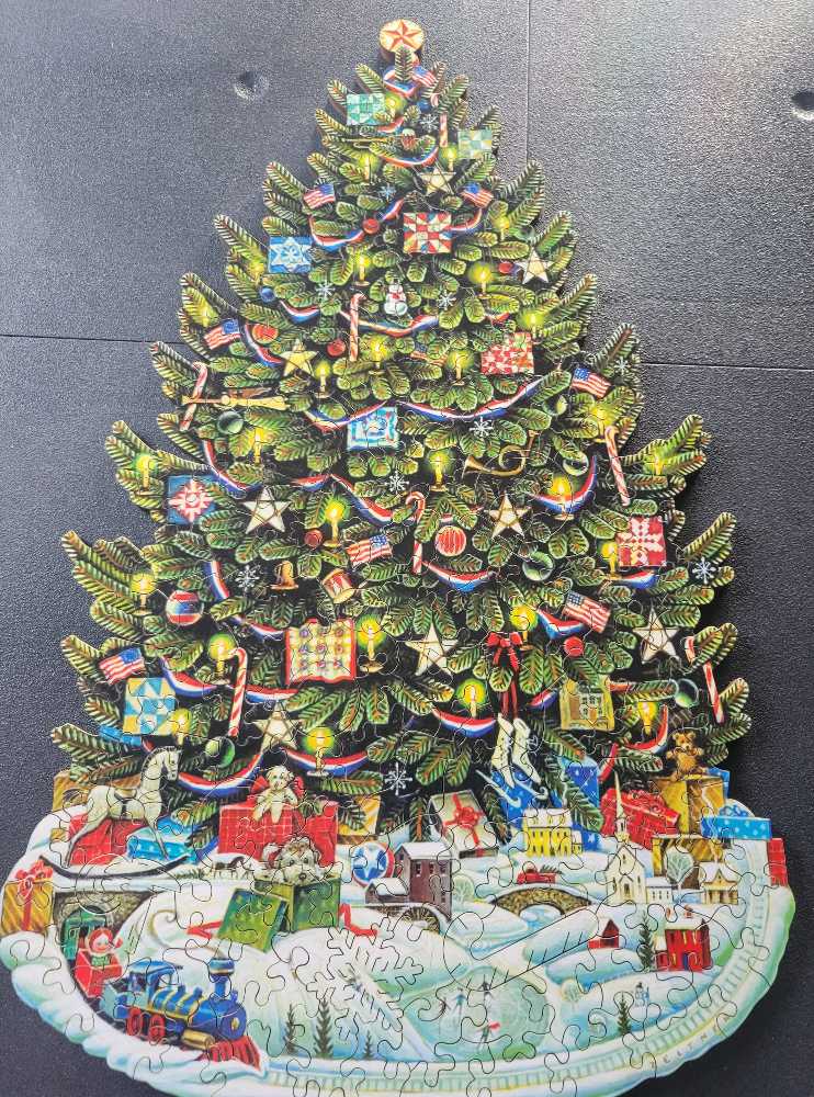 American Christmas Tree Shaped 165 Pieces Wooden Jigsaw Puzzle 9.5 X17.9” - Boardwalk Wooden Puzzles puzzle collectible [Barcode 850022961434] - Main Image 3