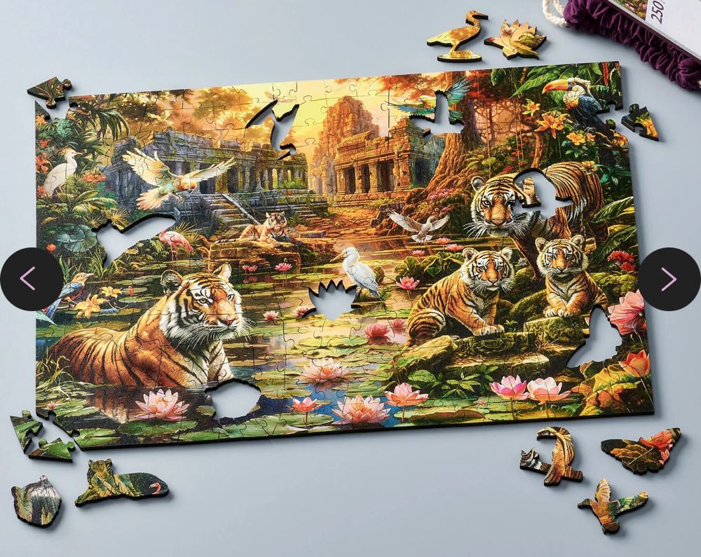 Tigers by the Lake at Sunset - Wentworth Wooden Puzzles puzzle collectible - Main Image 3