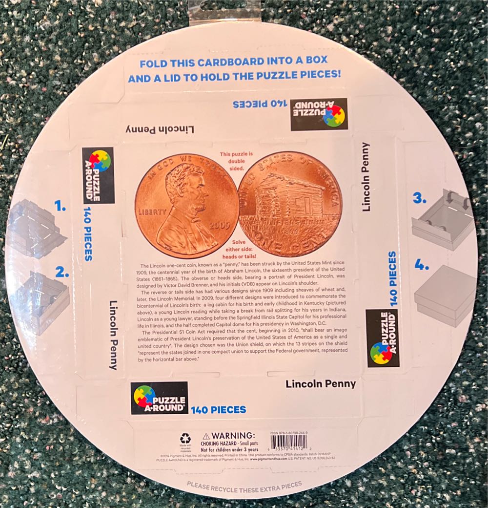 Lincoln Penny Double Sided 140 Piece Jigsaw By Pigment & Hue A Round - Pigment & Hue, Inc. puzzle collectible [Barcode 653370414122] - Main Image 2