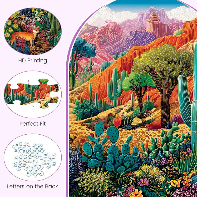 Colorful Desert, Vibrant Landscape With Cacti - Generic puzzle collectible - Main Image 2