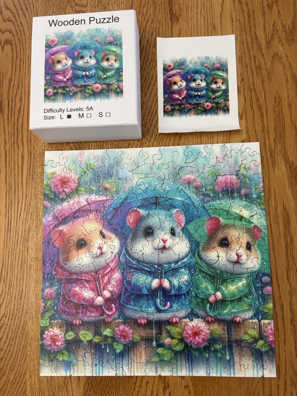 Cute Hamsters In The Rain - Wooden Puzzle puzzle collectible - Main Image 2