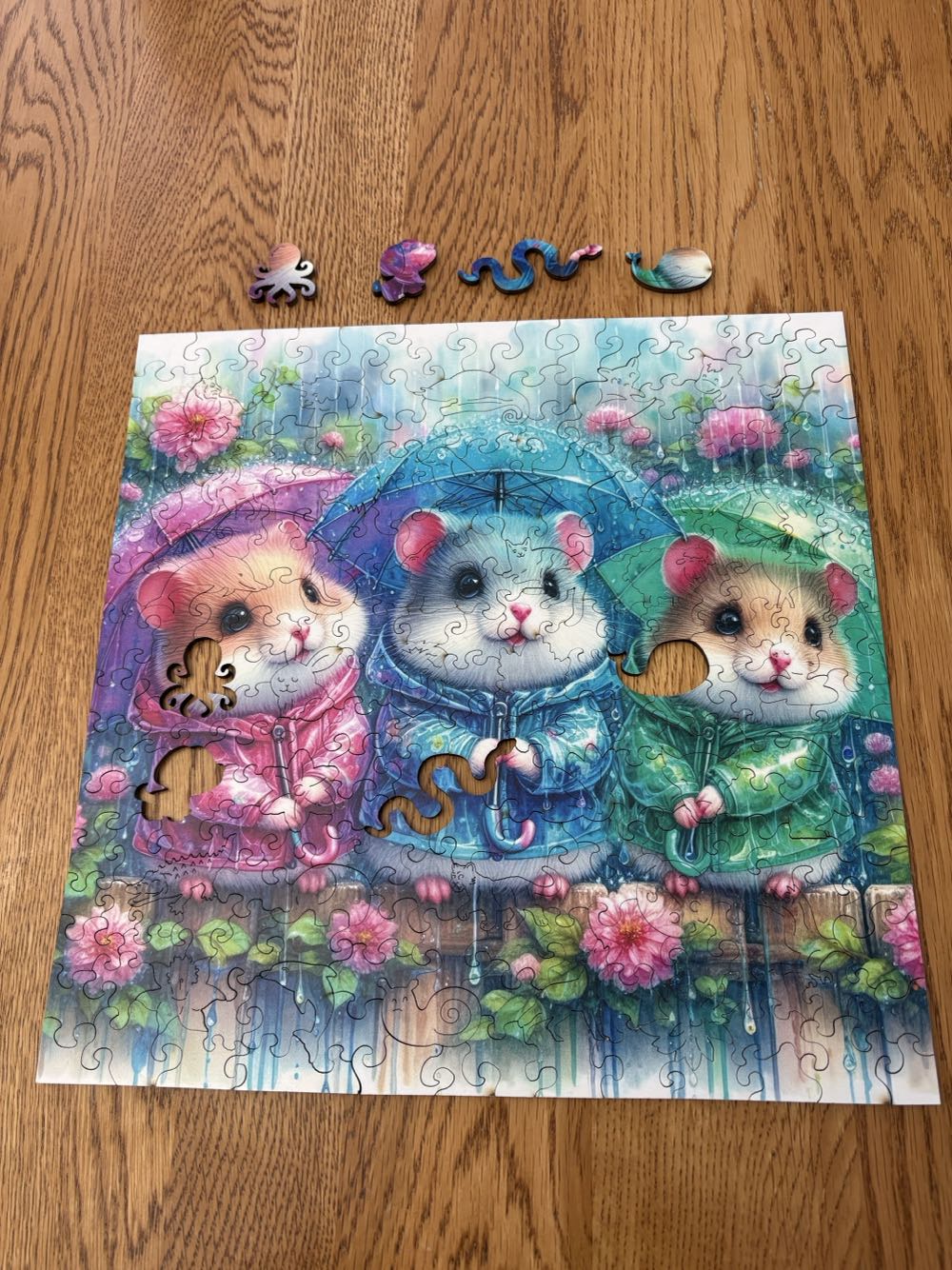 Cute Hamsters In The Rain - Wooden Puzzle puzzle collectible - Main Image 3