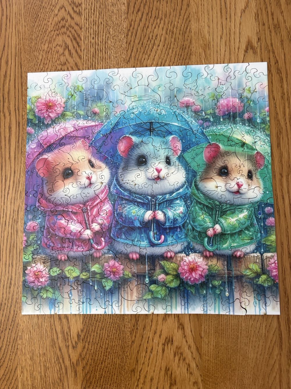 Cute Hamsters In The Rain - Wooden Puzzle puzzle collectible - Main Image 4