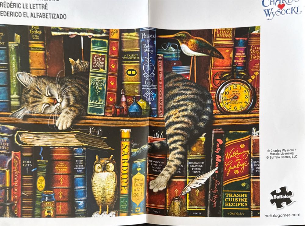 Buffalo Games 500 Piece Wooden Jigsaw Puzzle Charles Wysocki Frederick The Literate Unique Shaped Pieces Giftable Wooden Box Fabric Bag Full Size Poster Ages 14  puzzle collectible [Barcode 079346340095] - Main Image 3