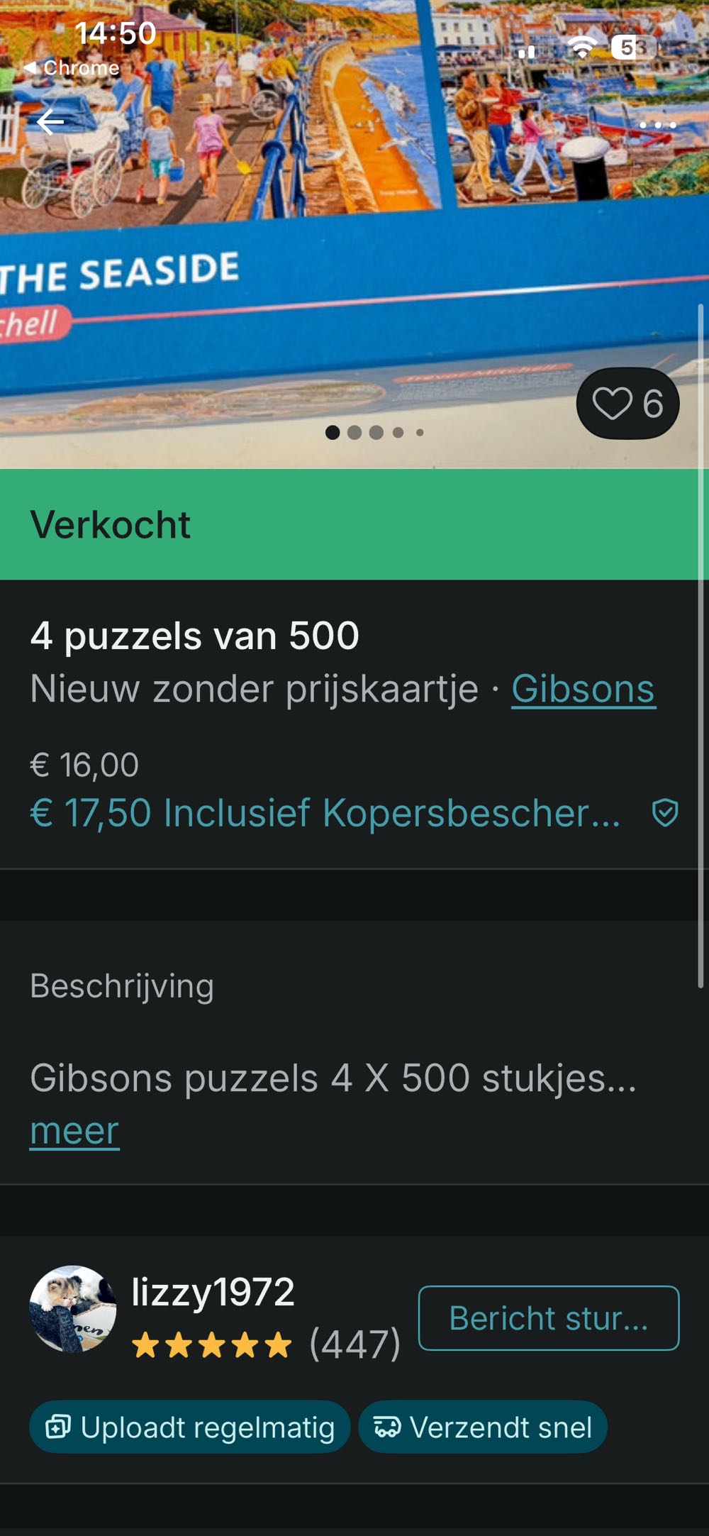 Beside The Seaside Saskia Lenen - Gibsons puzzle collectible [Barcode 5012269050714] - Main Image 4