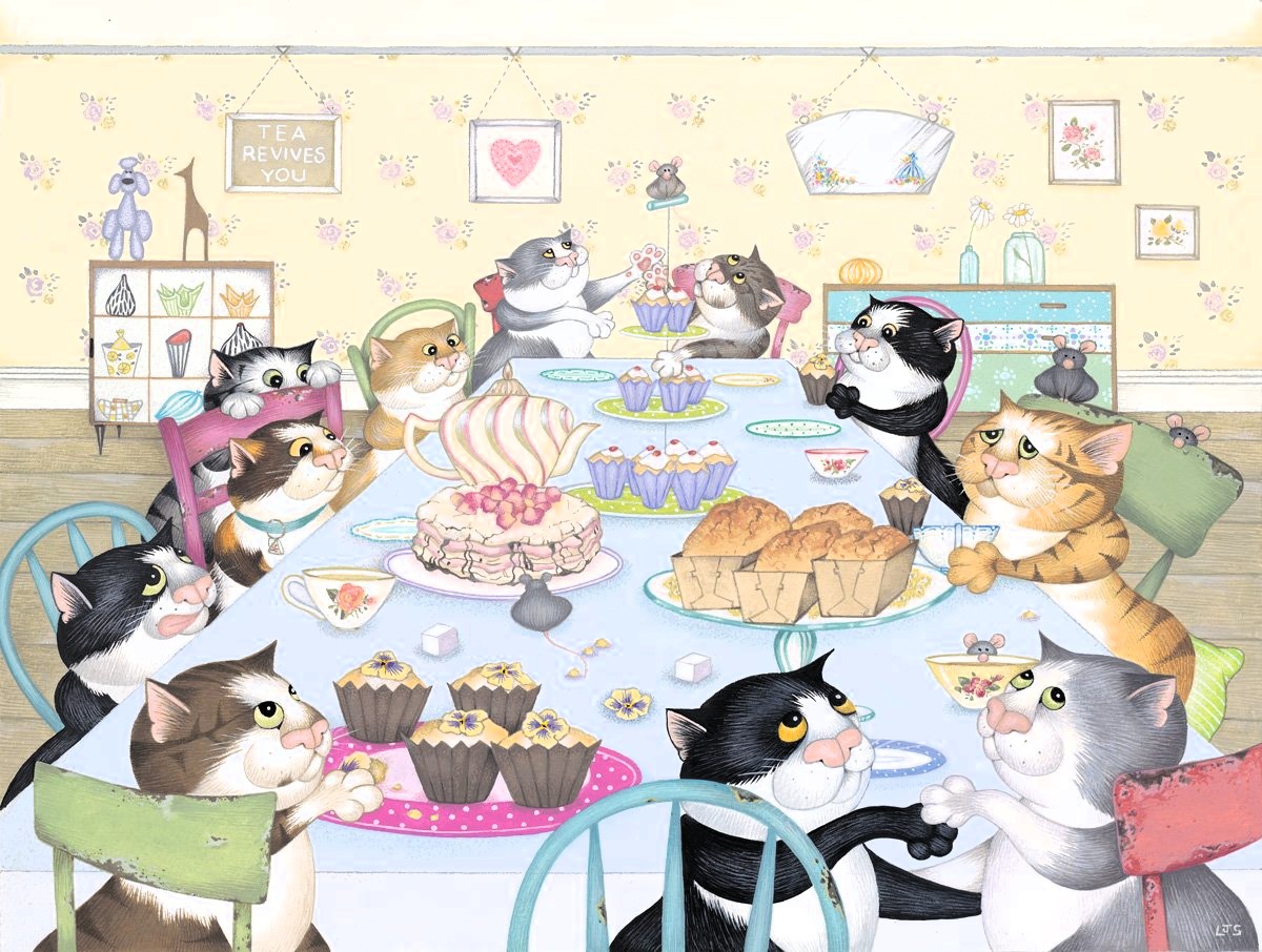 Crazy Cats enjoy Tea & Cake - From Puzzler66 (JJ) - M & S puzzle collectible - Main Image 2