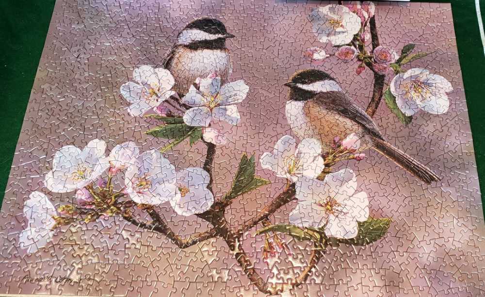 Cherry Blossom Chickadees - Bits & Pieces puzzle collectible [Barcode 192949045195] - Main Image 2