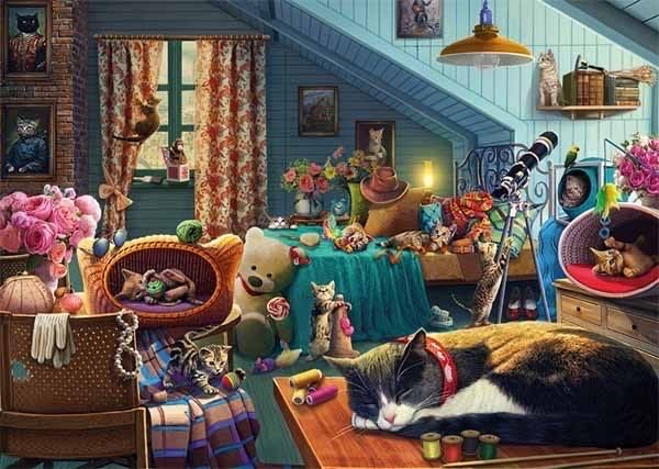 Cats In The Attic - Falcon de luxe puzzle collectible [Barcode 8710126113004] - Main Image 2