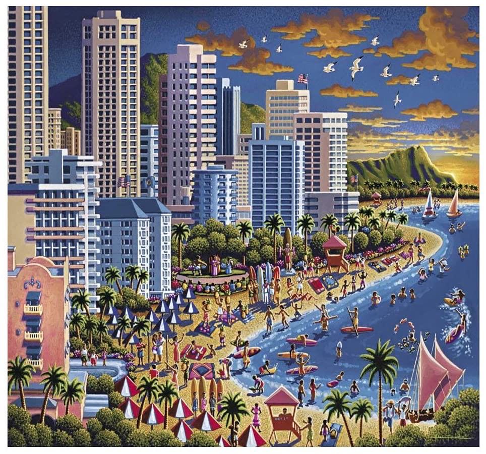 Waikiki - Dowdle Folk Art puzzle collectible [Barcode 671095201711] - Main Image 2