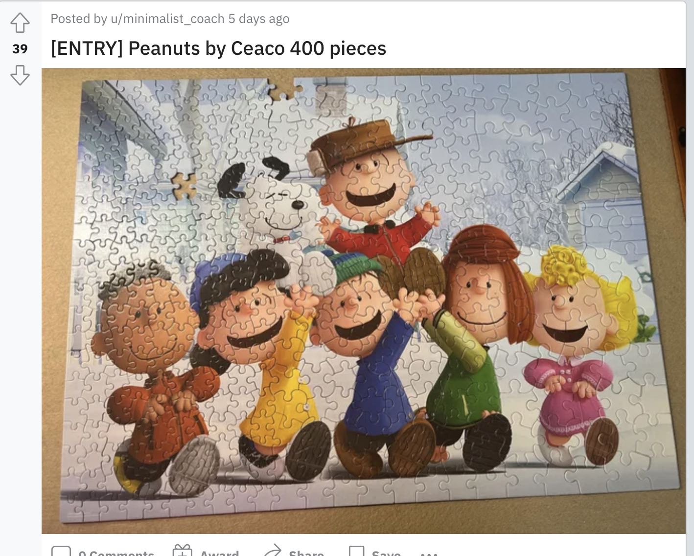 Peanuts Gang In Winter - Ceaco puzzle collectible [Barcode 021081023221] - Main Image 2