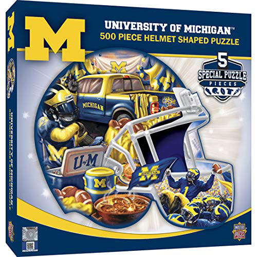 Masterpieces Ncaa Helmet Shaped 500 Puzzles Collection Michigan Ncaa Helmet Shaped 500 Piece Jigsaw Puzzle 22” X 25”  puzzle collectible [Barcode 705988918155] - Main Image 1