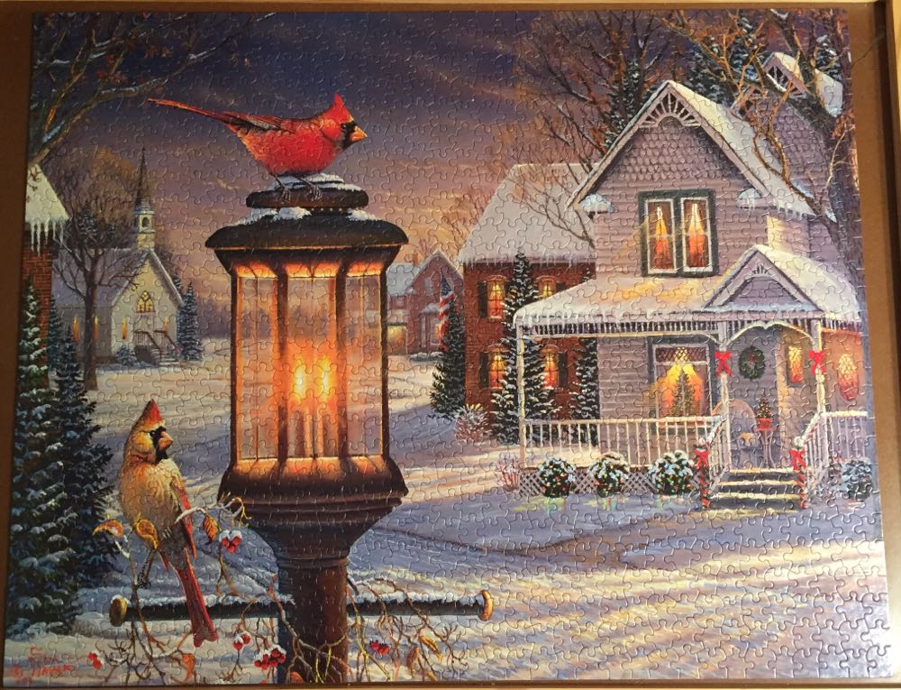 Cardinals In Winter - White Mountain Puzzles puzzle collectible [Barcode 724819258932] - Main Image 2