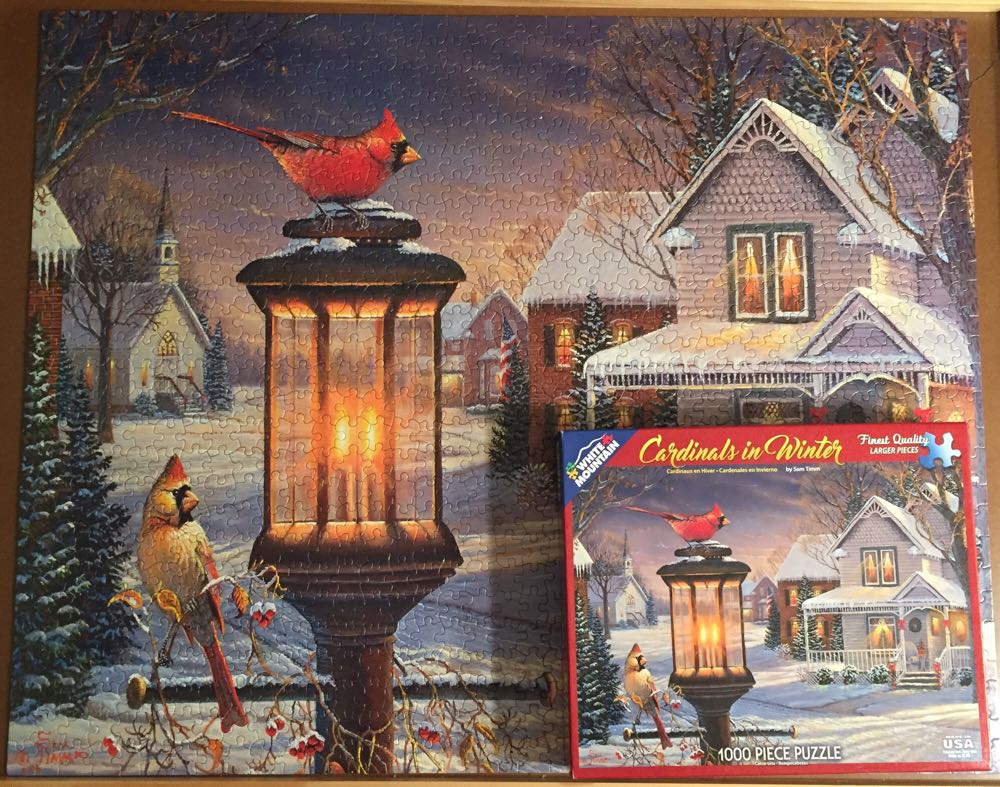 Cardinals In Winter - White Mountain Puzzles puzzle collectible [Barcode 724819258932] - Main Image 3