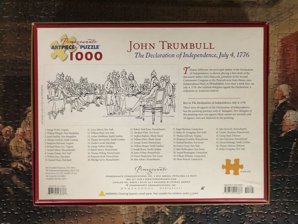 The Declaration of Independence - Pomegranate puzzle collectible [Barcode 717195236366] - Main Image 3