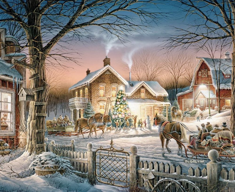 Terry Redlin : Trimming the Tree - White Mountain puzzle collectible [Barcode 724819258918] - Main Image 2