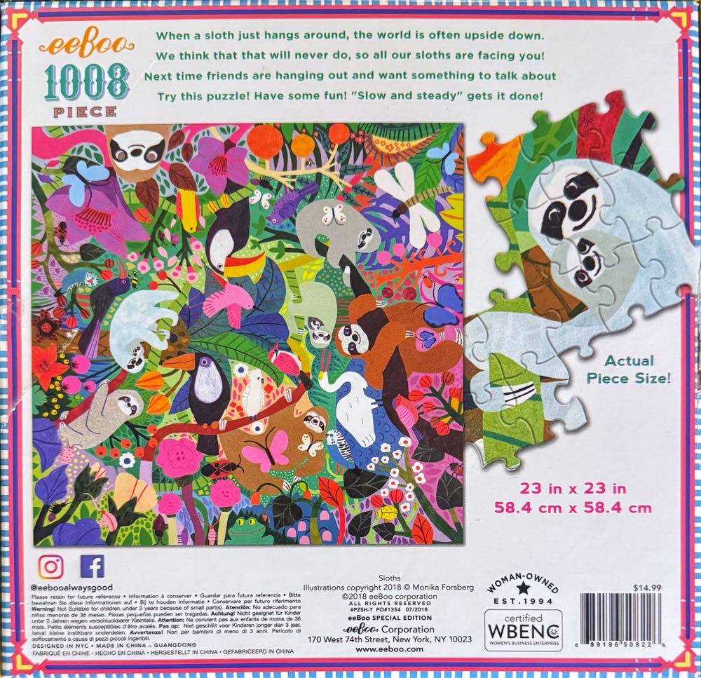 Sloths - Eeboo puzzle collectible [Barcode 689196508226] - Main Image 3
