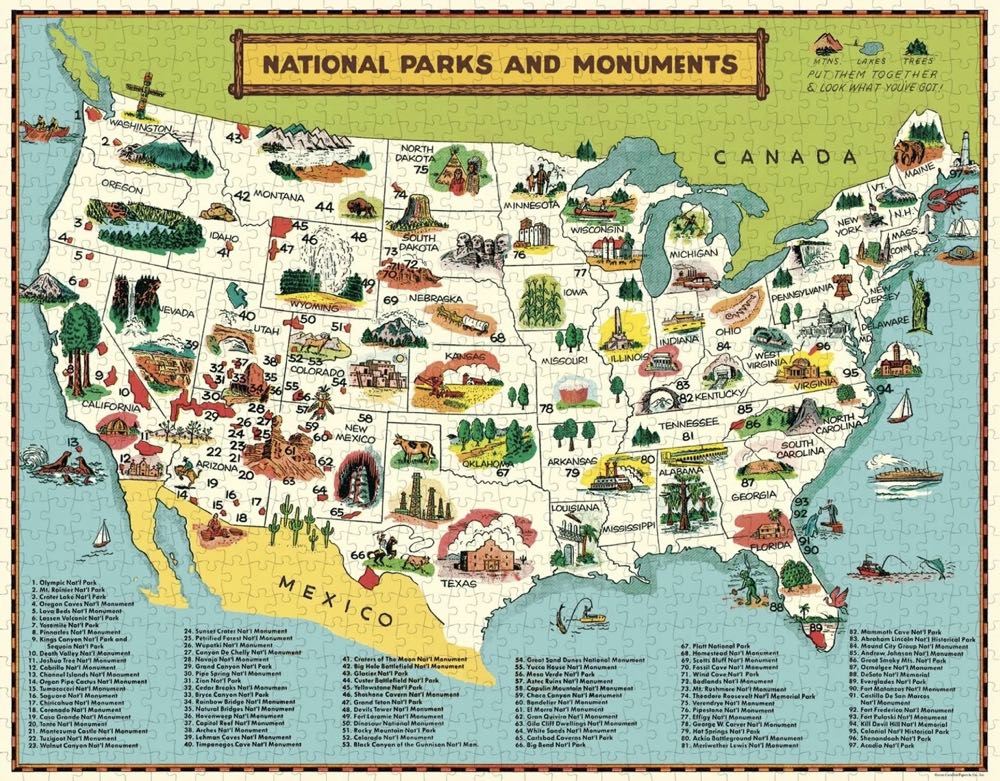National Parks Map - Cavallini & Co puzzle collectible [Barcode 9781635448757] - Main Image 2