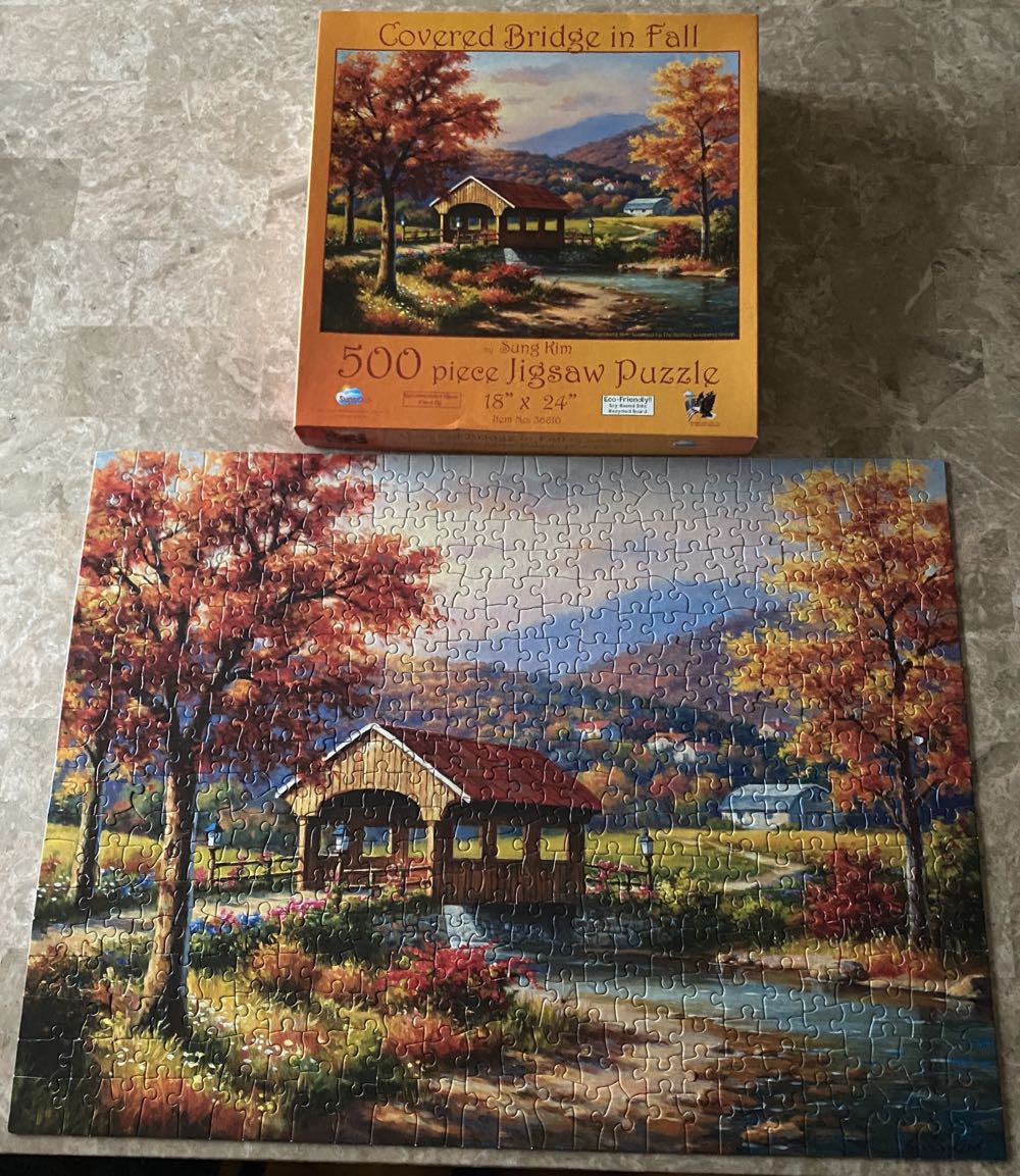 Covered Bridge In Fall - SunsOut puzzle collectible [Barcode 796780366107] - Main Image 2