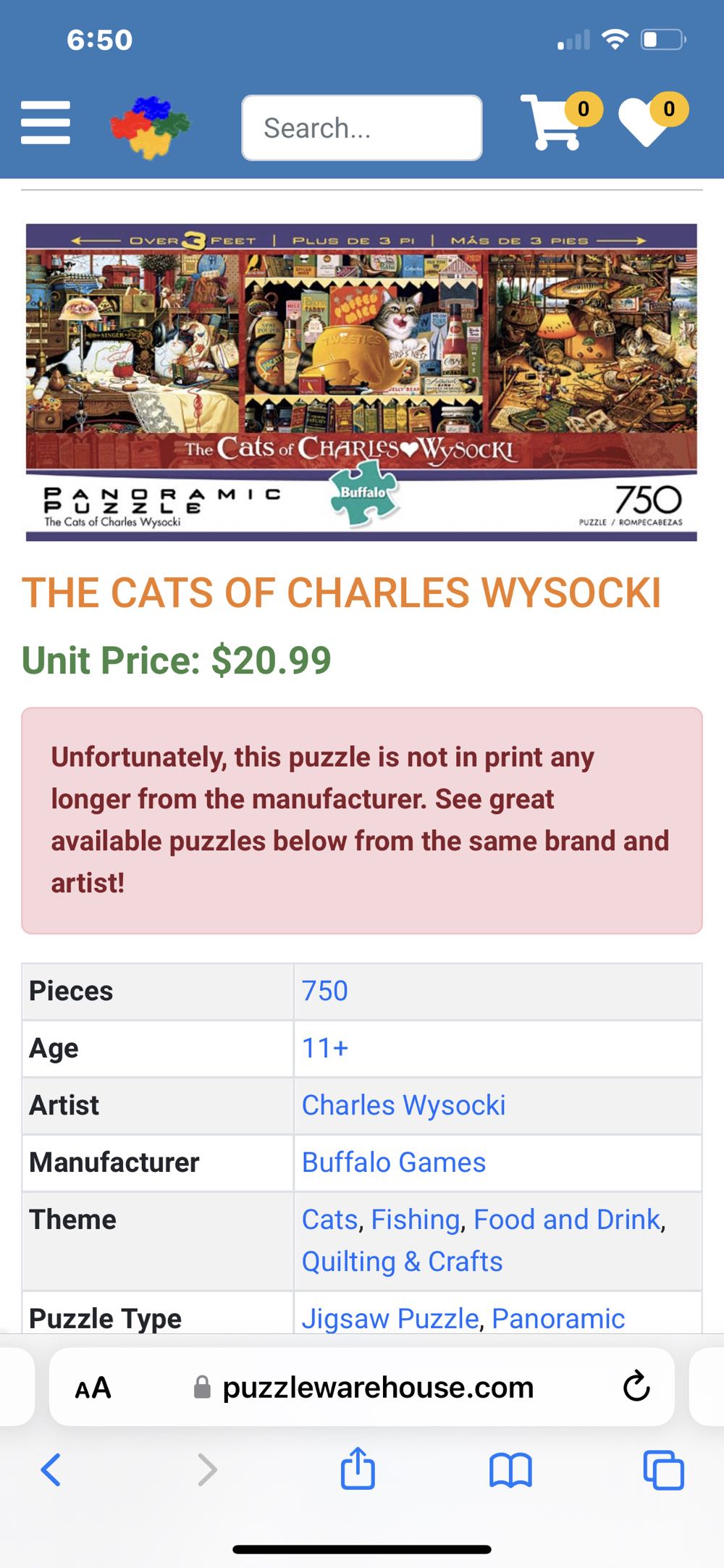 Cats: The Cats Of Charles Wysocki - Buffalo puzzle collectible - Main Image 2