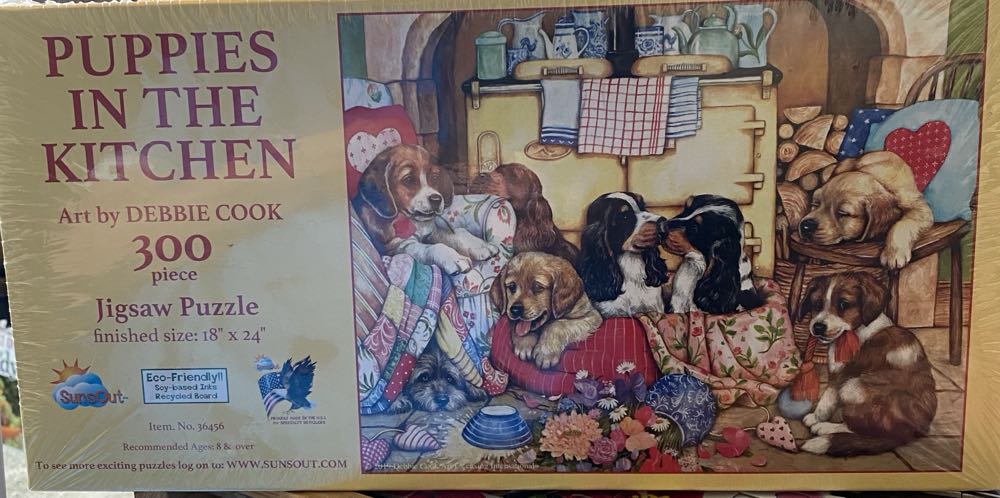 Puppies In The Kitchen 300 Pc Jigsaw Puzzle - SunsOut puzzle collectible [Barcode 796780364561] - Main Image 2