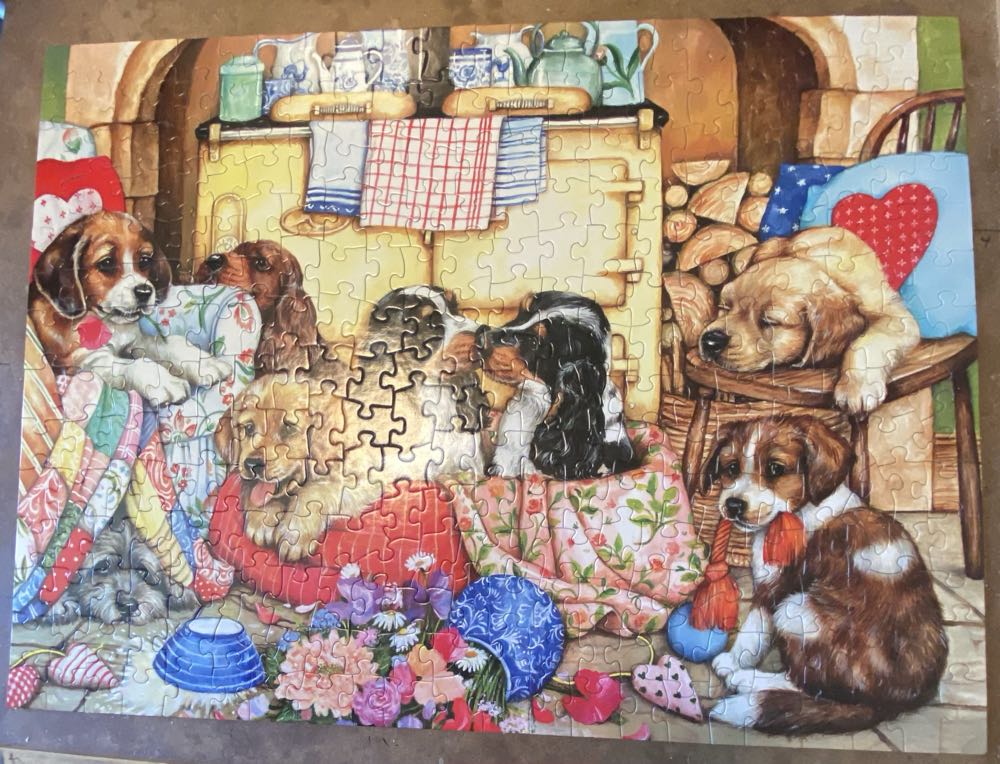 Puppies In The Kitchen 300 Pc Jigsaw Puzzle - SunsOut puzzle collectible [Barcode 796780364561] - Main Image 3
